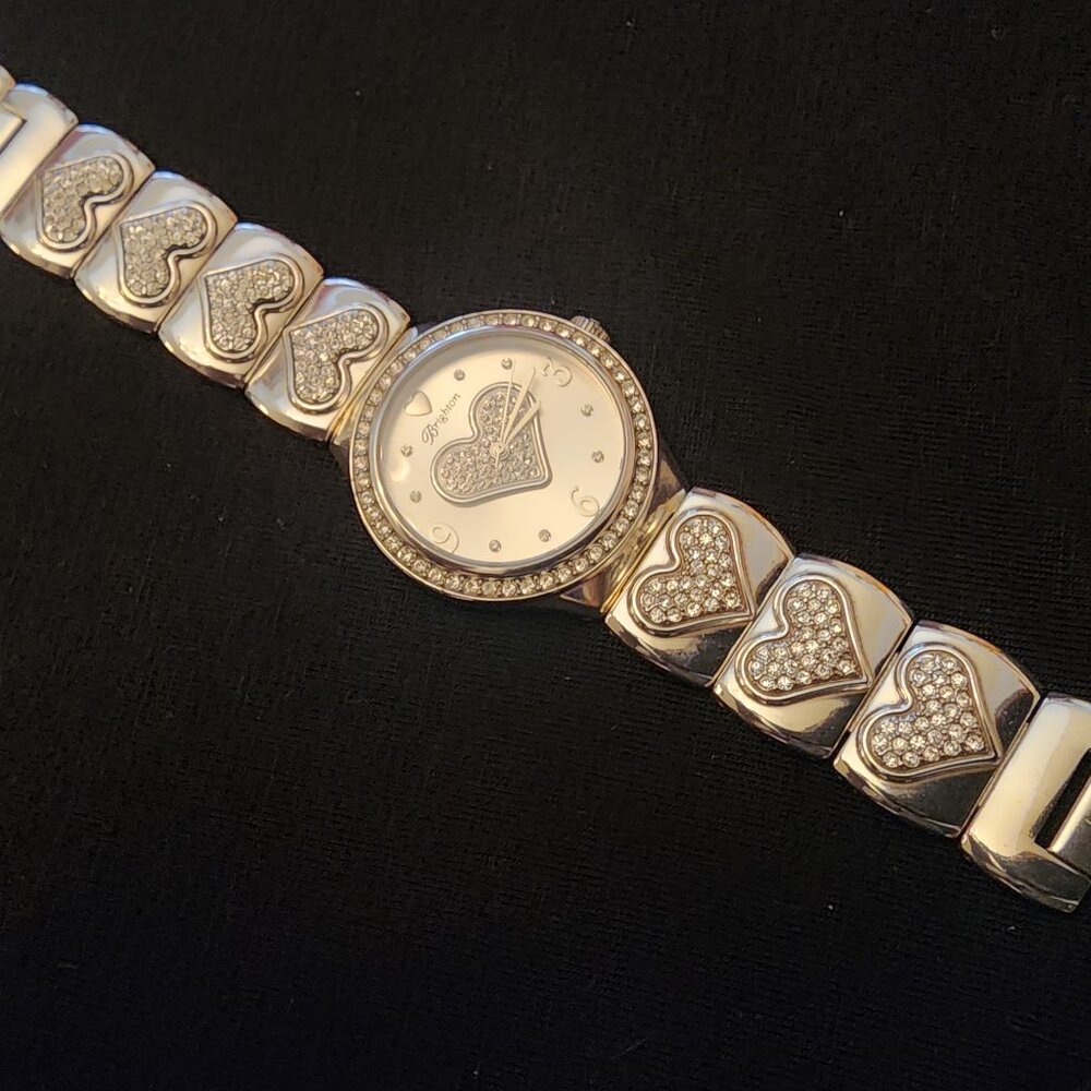 Brighton Silver Tone Watch with Heart and Crystals